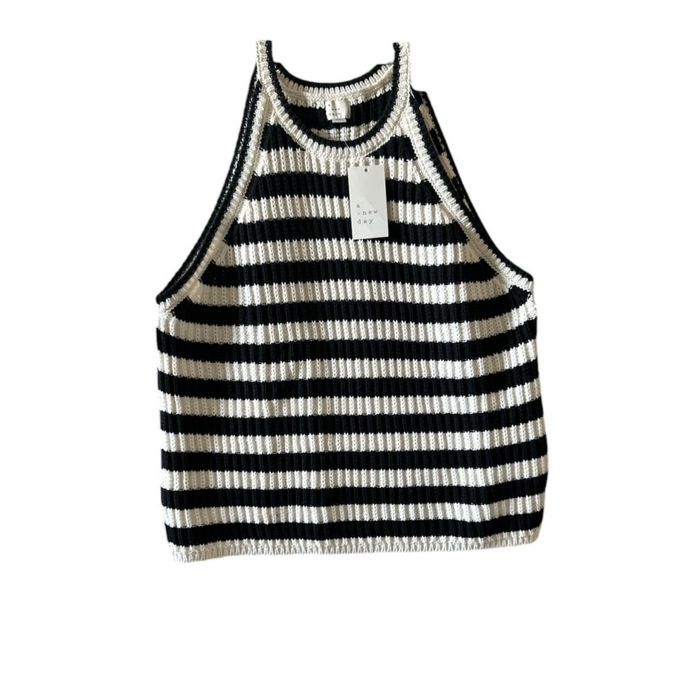 A New Day 1X Knitted Top Black and White Striped Women's Top